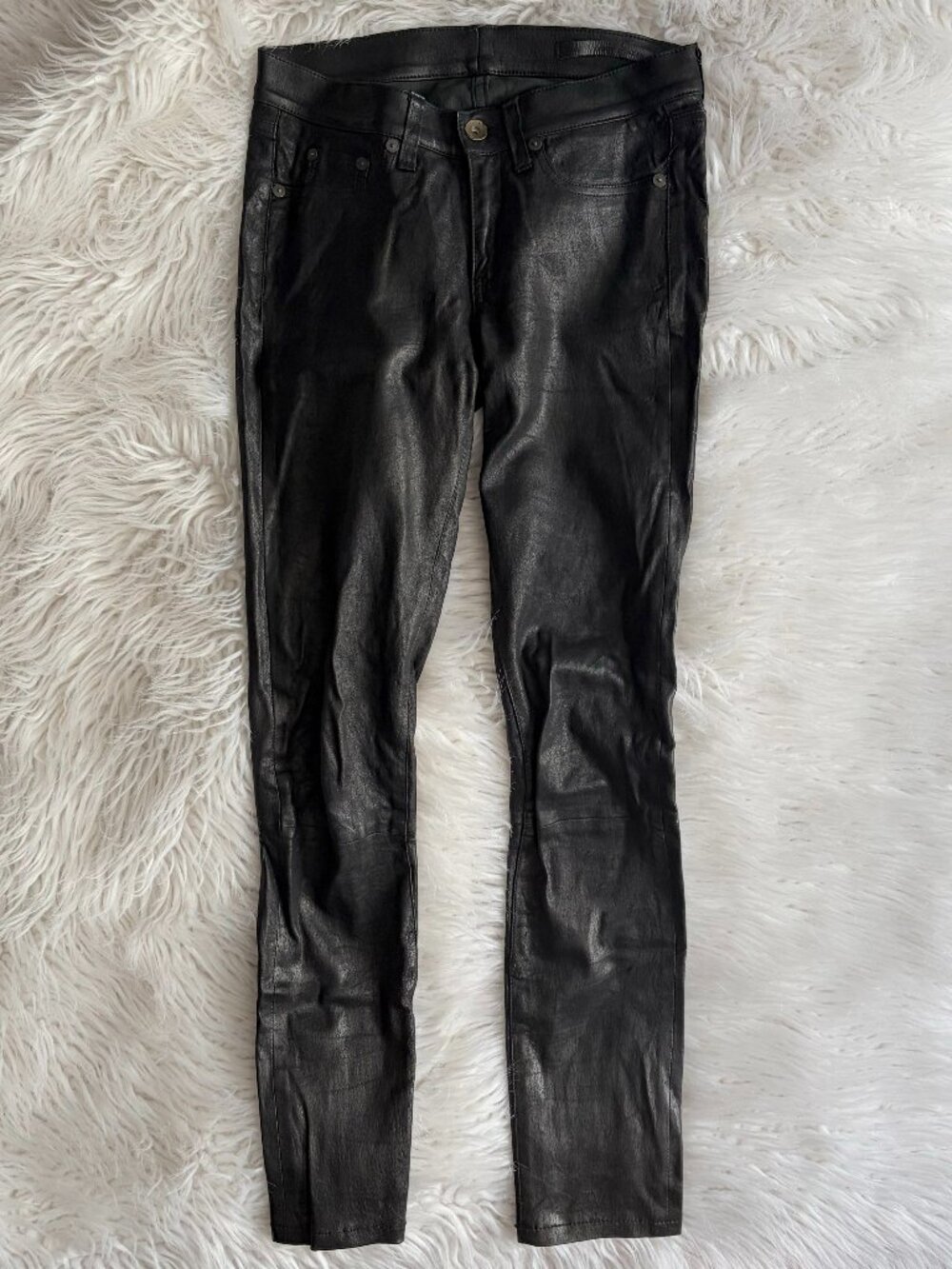 rag & bone black lambskin stretch leather pants skinny jean low rise size 25
